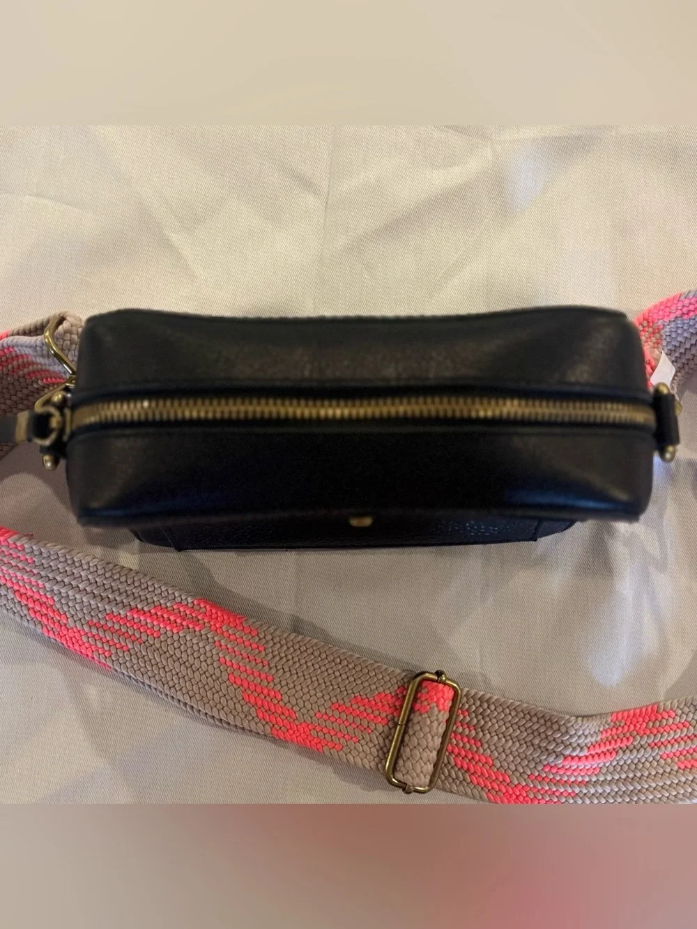 Madewell The Transport Camera Bag Black Leather with Wide and Webbed Strap